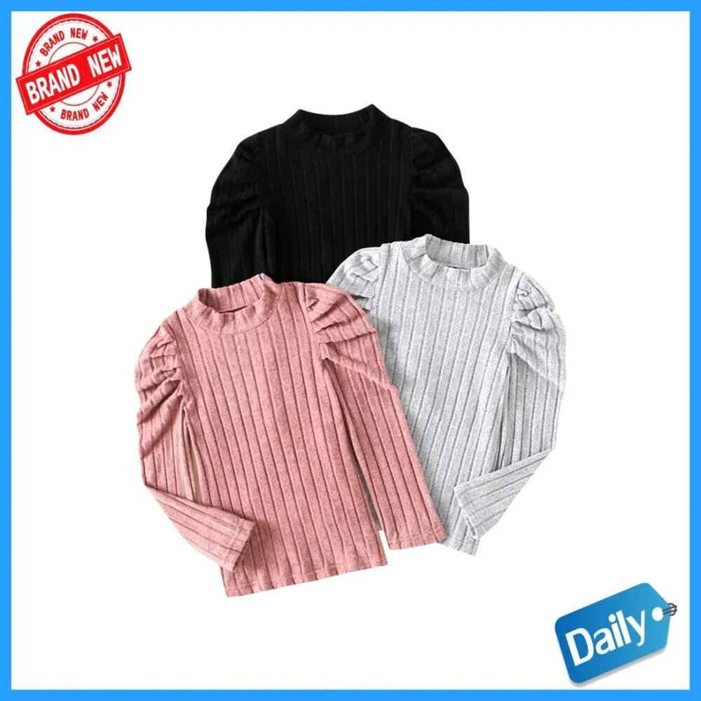 Girls Long Sleeve Ribbed Turtleneck Tee 3-Pack Fall Winter Basic
